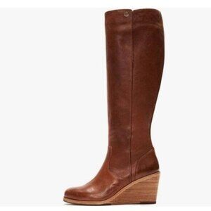 FSJ Brown Comfortable Side Zipper Wedge High Heel Point Toe Fancy Ladies Boot